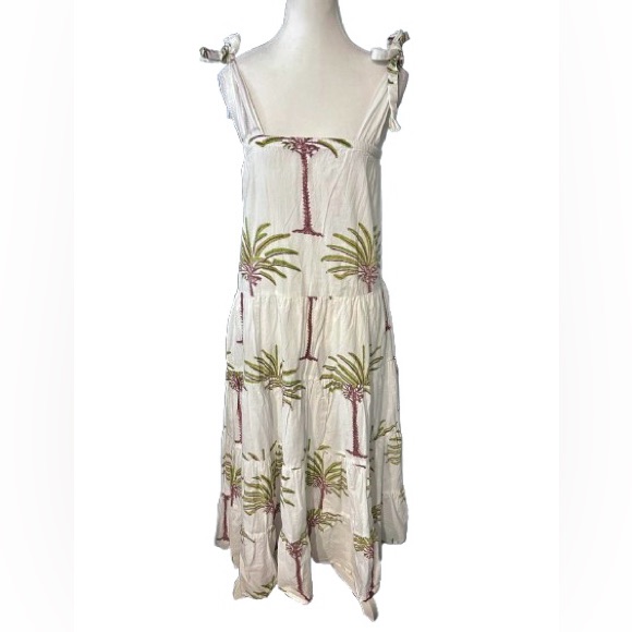 Victoria Dunn 100% Cotton Extra Small Palm Tree Dress Sun Beach Resort Tropical